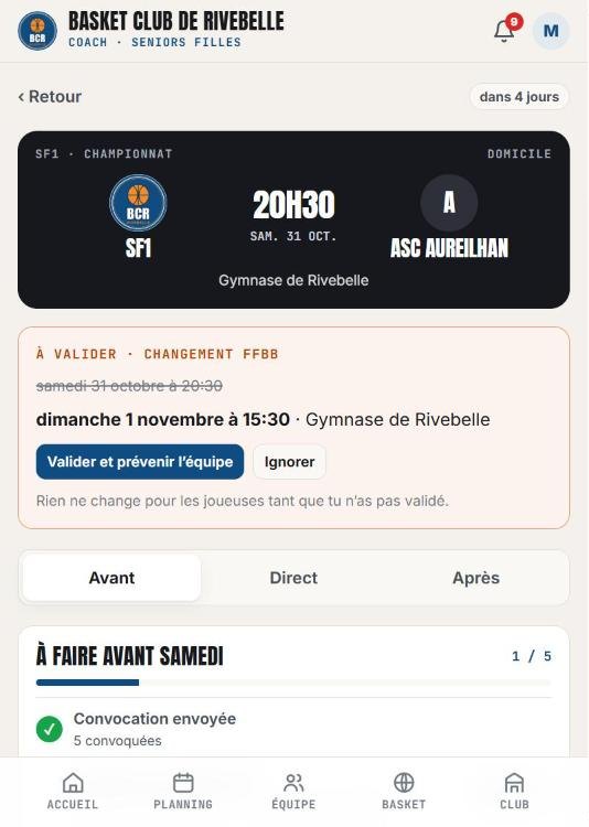 Fiche de match du coach