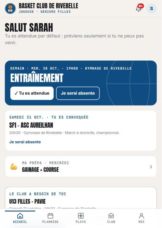 Accueil d’une joueuse : tu es attendue