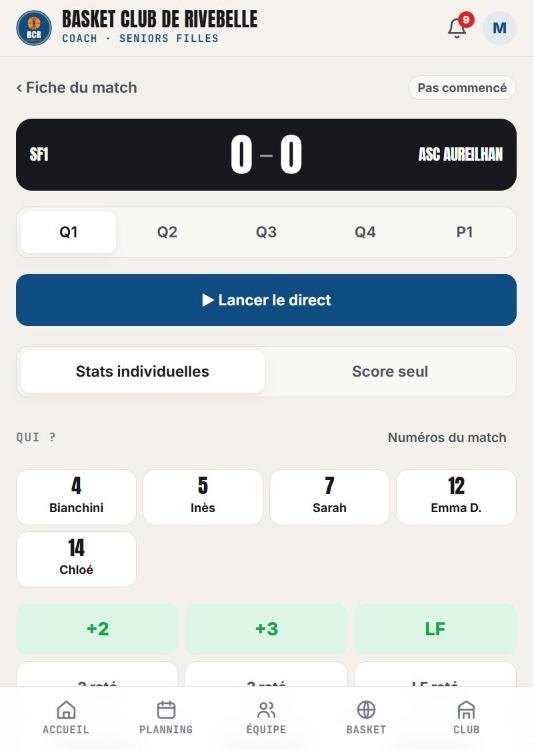 Saisie des stats en direct